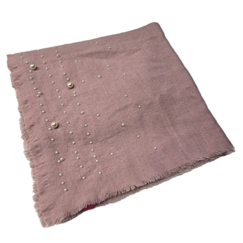 Vintage 90s Y2K Betsey Johnson NWT Dusty Pink Faux Pearl Scarf Blanket Wrap Soft